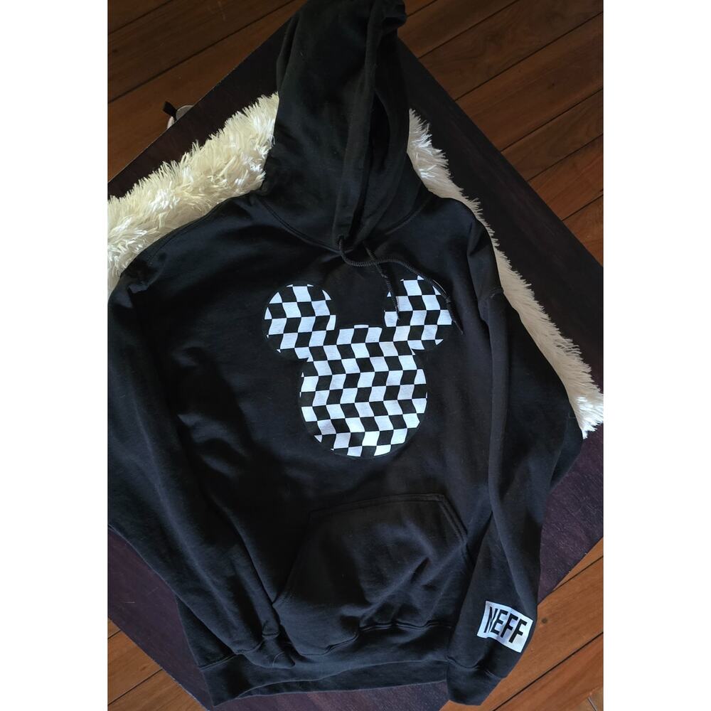 Neff x Disney Black w Checkered Mickey Mouse Design Hoodie Unisex Adult